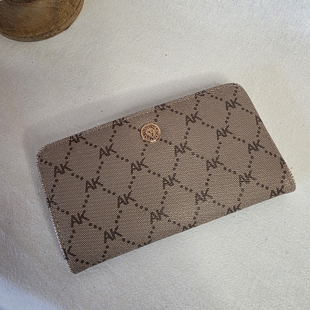 Ann Klin Beige Monogram Zip Wallet